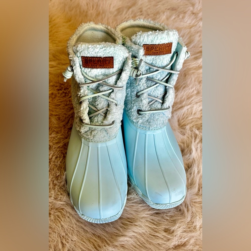 SPERRY Duck Boots Women’s Size 10 – Sherpa Lined Winter Blue Great Condition